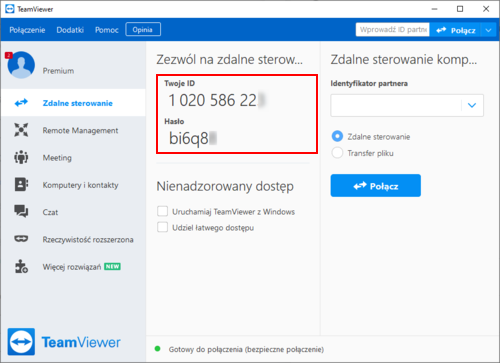KT SOFT Teamviewer okno hasło user